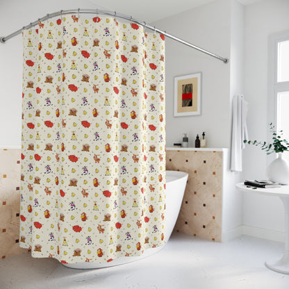 Woodland Cowbell Shower Curtain — Cute Farm Animals & Cow Bells Bathroom Decor