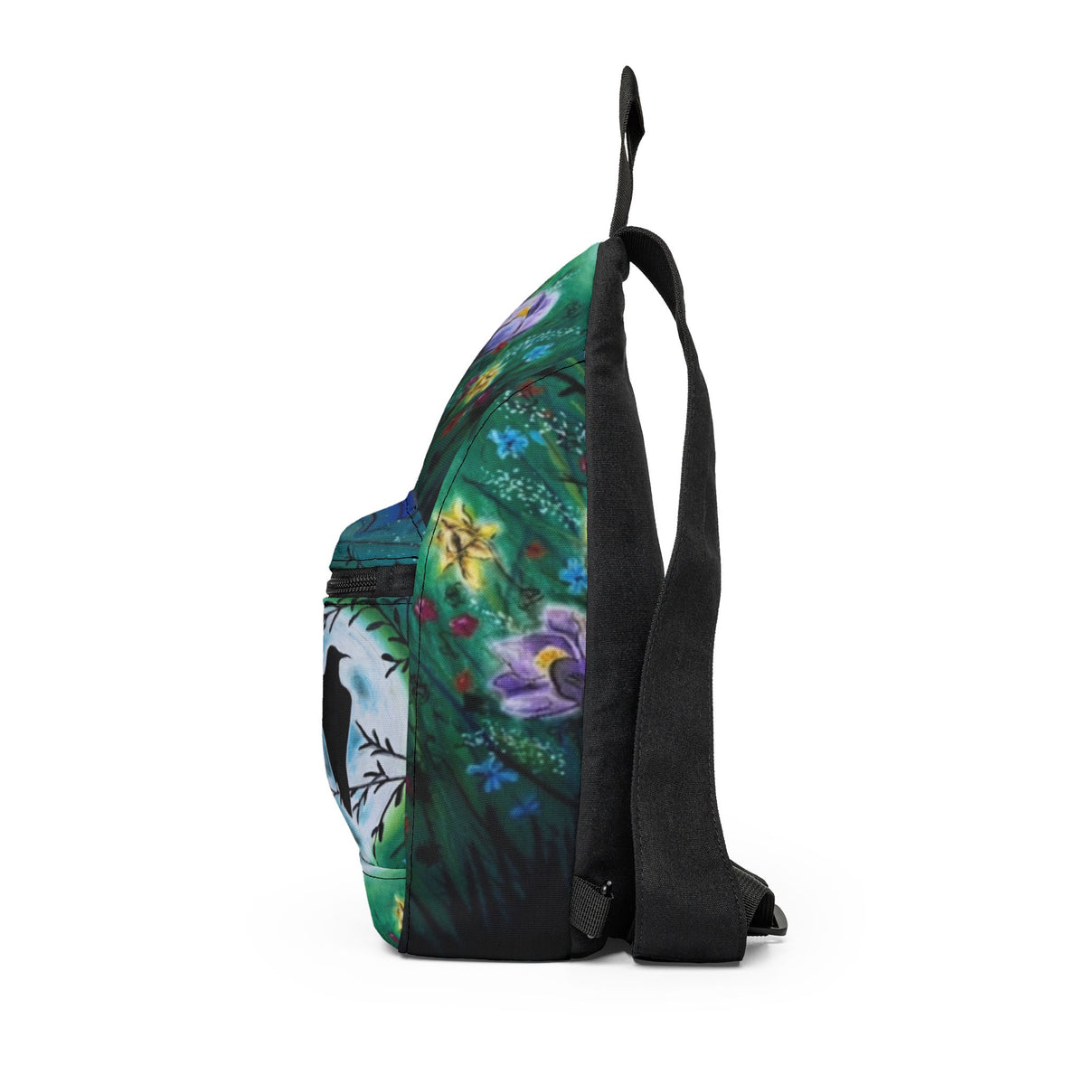 Moonlit Garden Raven Sling Bag — Floral Crossbody