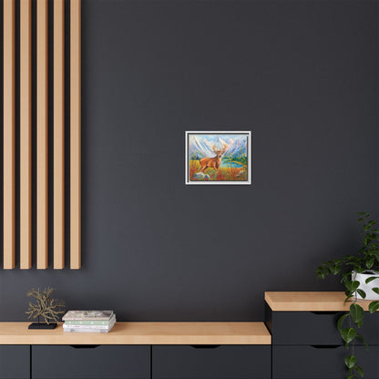 Framed Canvas Wall Art — Majestic Deer in Mountain Meadow