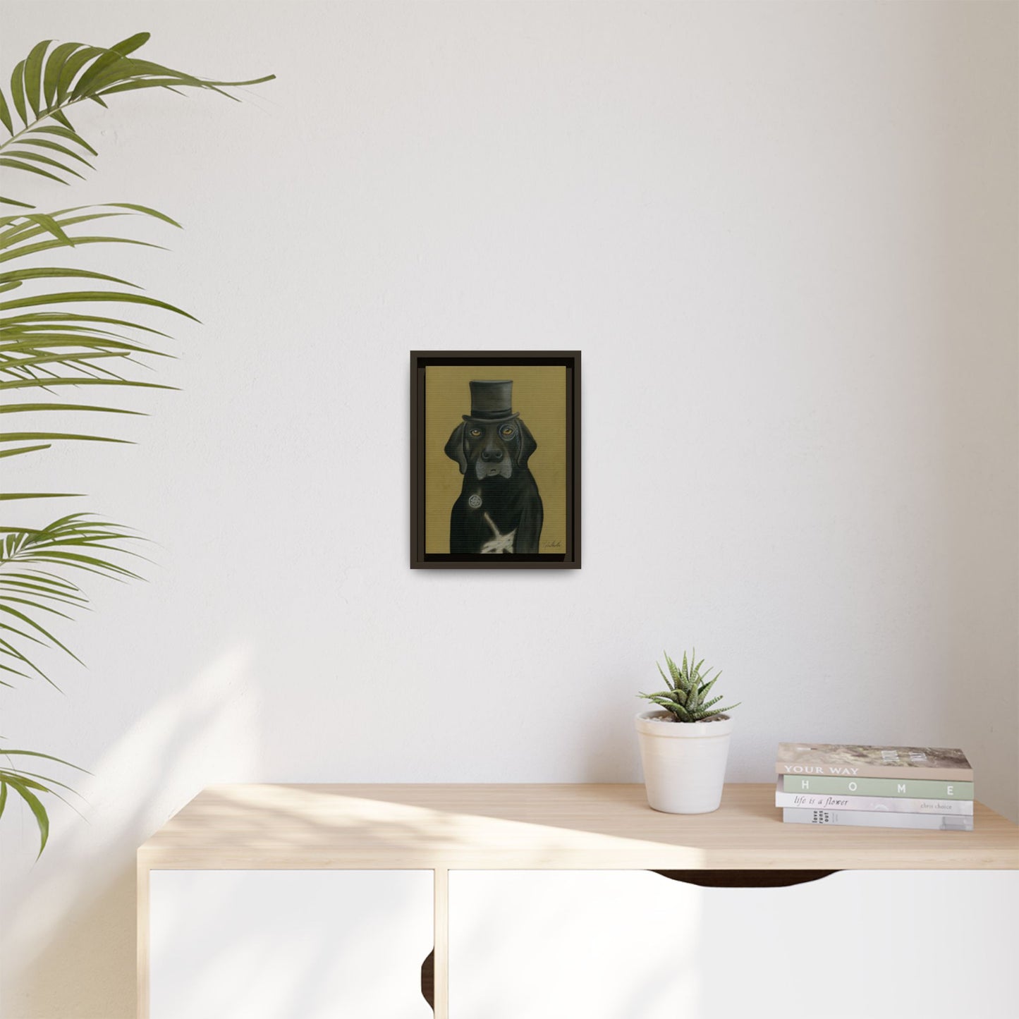 Black Lab Dog in Top Hat Framed Wall Art