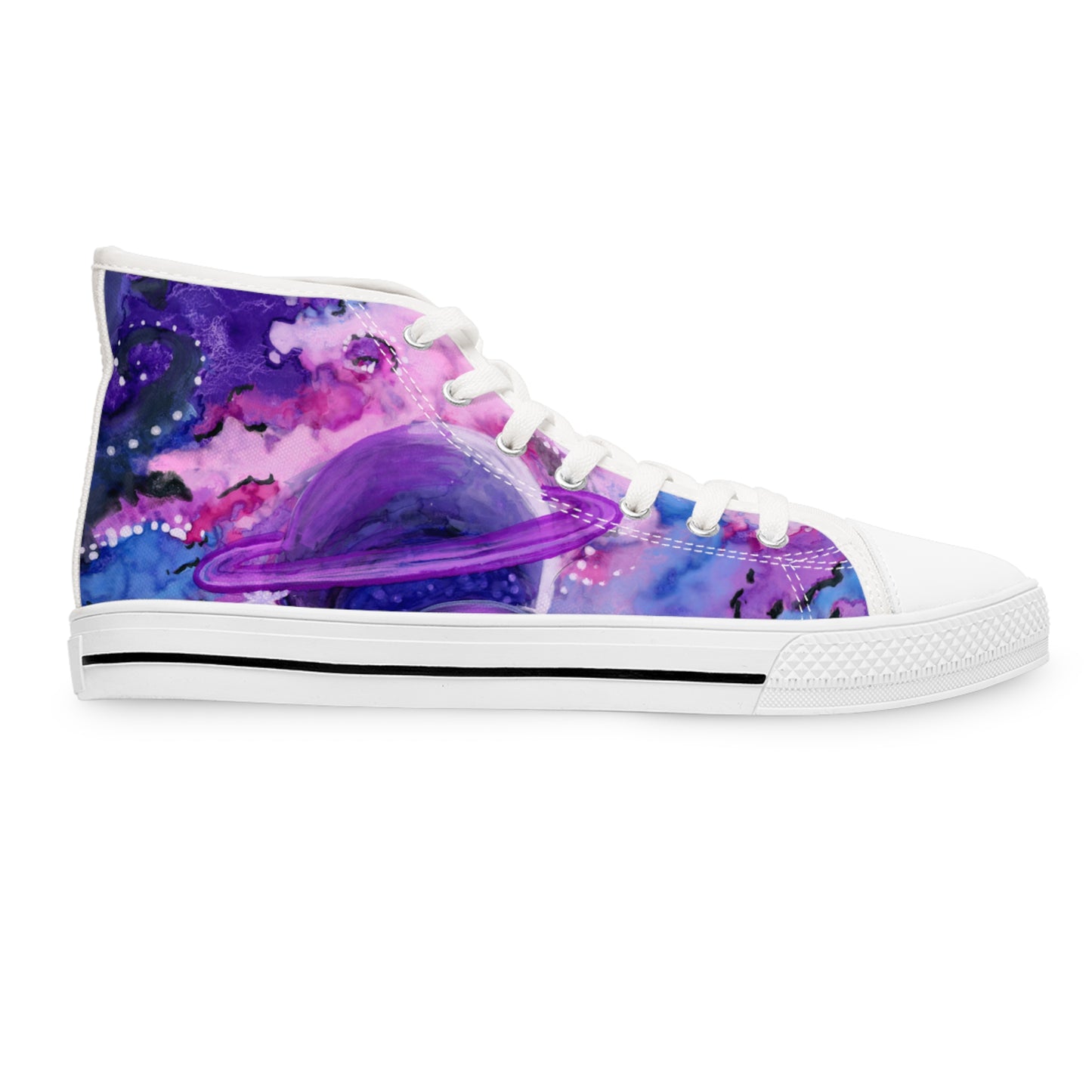 Galaxy Watercolor High Top Sneakers — Purple Planet Cosmic Print for Women