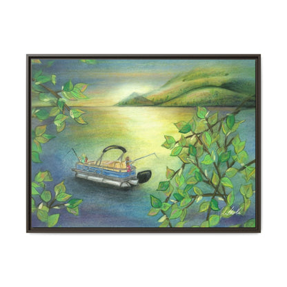 Pontoon Boat on Lake Framed Wall Art
