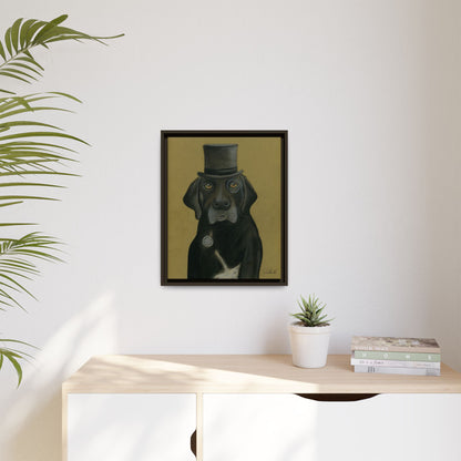 Black Lab Dog in Top Hat Framed Wall Art