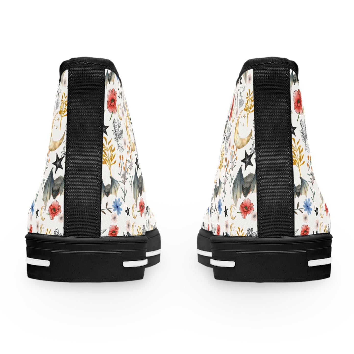 Floral Botanical Bat High Top Sneakers — Women's Vintage Wildflower Animal Print