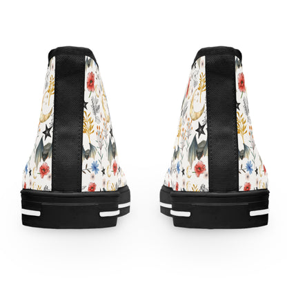 Floral Botanical Bat High Top Sneakers — Women's Vintage Wildflower Animal Print