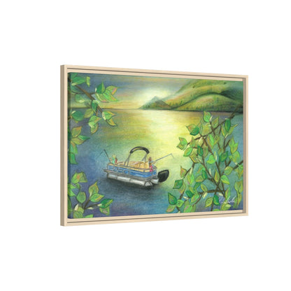 Pontoon Boat on Lake Framed Wall Art