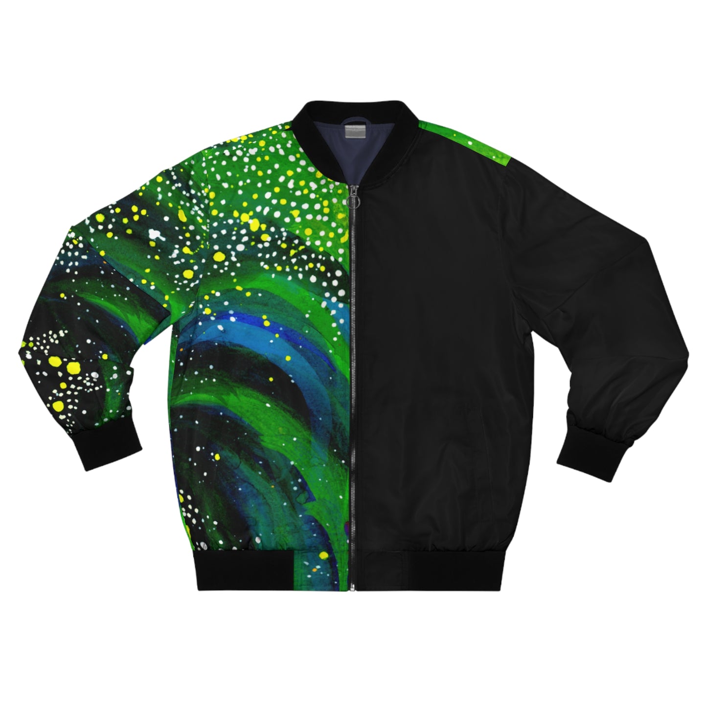 Galaxy Swirl Bomber Jacket — Green Nebula AOP Flight Jacket