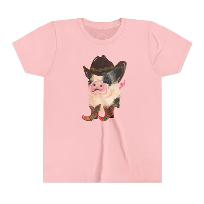 Cowboy Pig Kids Tee — Cute Western Pig in Cowboy Hat & Boots Youth T-Shirt