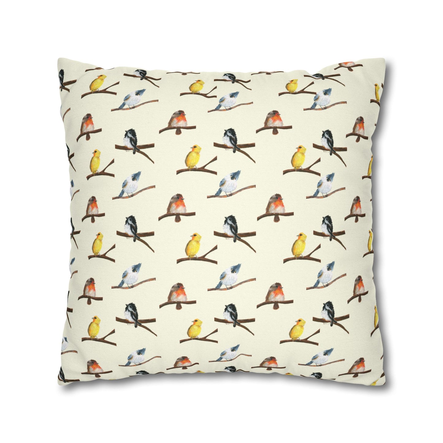 Bird Pattern Pillowcase – Watercolor Songbirds Decorative Throw Pillow Cover