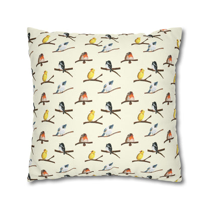 Bird Pattern Pillowcase – Watercolor Songbirds Decorative Throw Pillow Cover