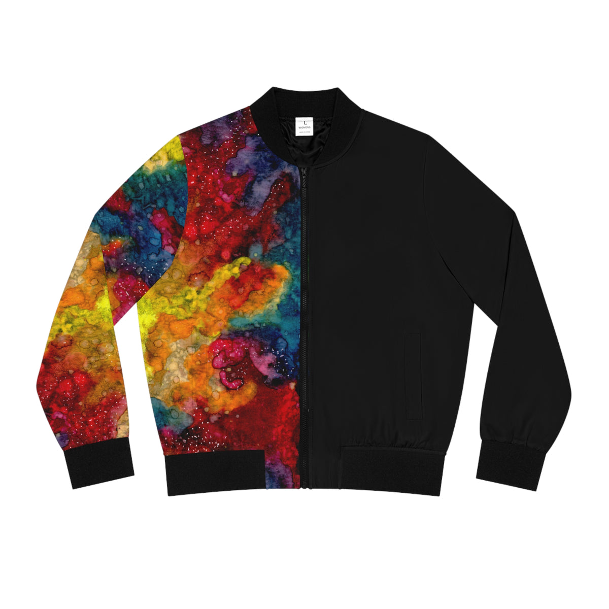 Women's Bomber Jacket - Colorful Abstract Galaxy Paint Splatter Design