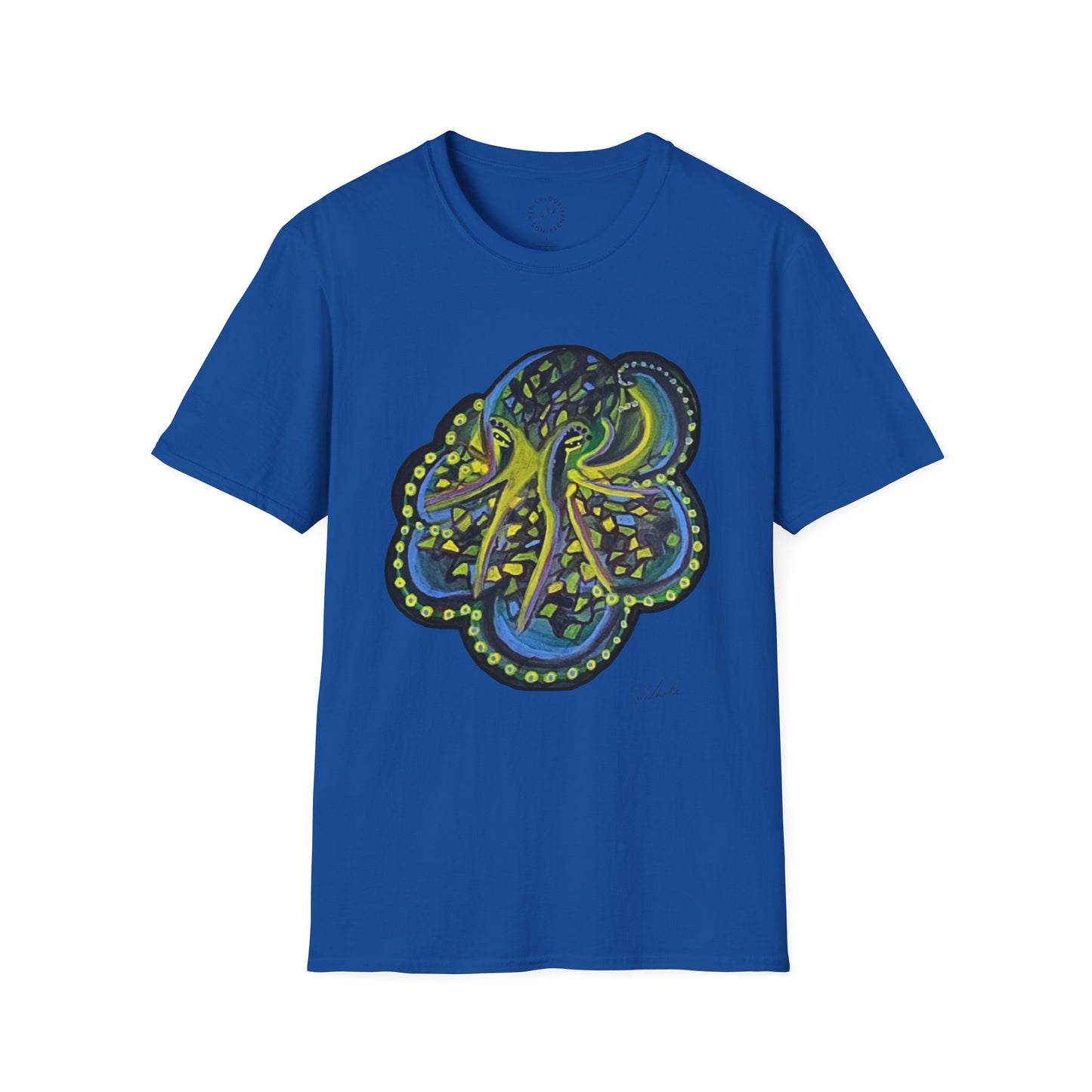 Green Geo octopus Unisex Softstyle Print T-Shirt
