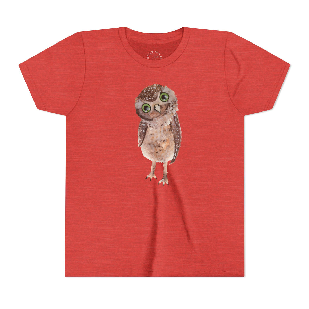 Kids Owl Watercolor Tee - Cute Woodland Bird Youth Short Sleeve Shirt
