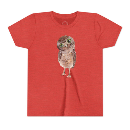 Kids Owl Watercolor Tee - Cute Woodland Bird Youth Short Sleeve Shirt