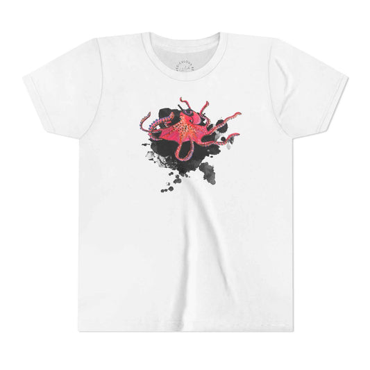Youth Tee — Red Octopus Splash Graphic Shirt