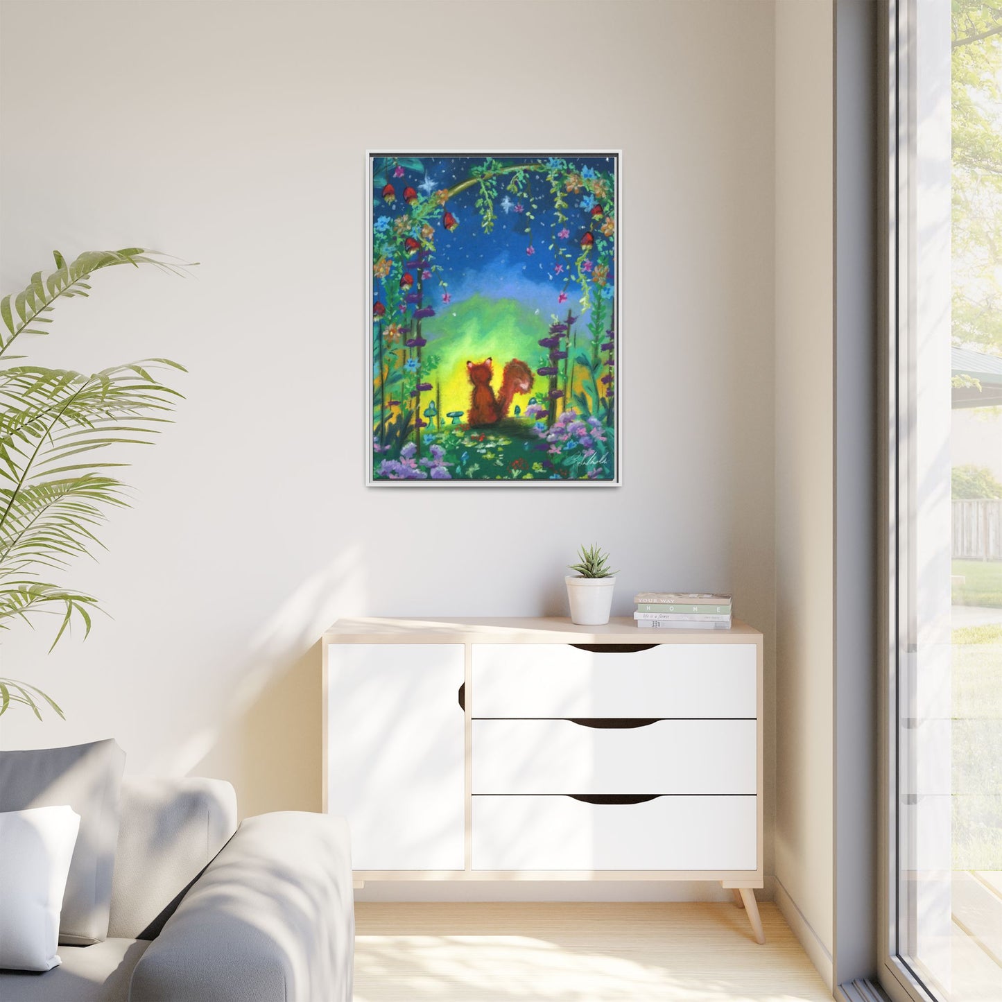 Fox Under Flowers Framed Wall Art