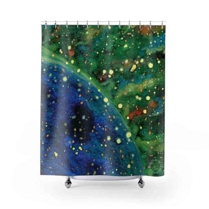 Blue Planet Galaxy Shower Curtain