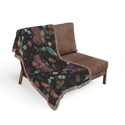 Whimsical Colorful Boho Butterfly & Floral Woven Blanket