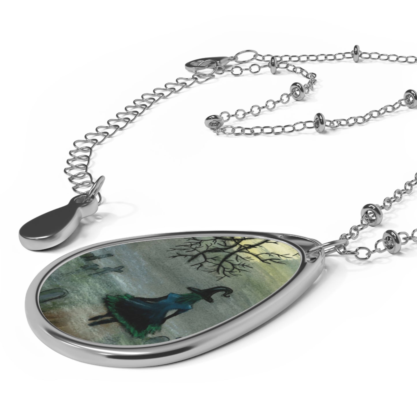 Spooky Halloween Fall Witch Oval Necklace