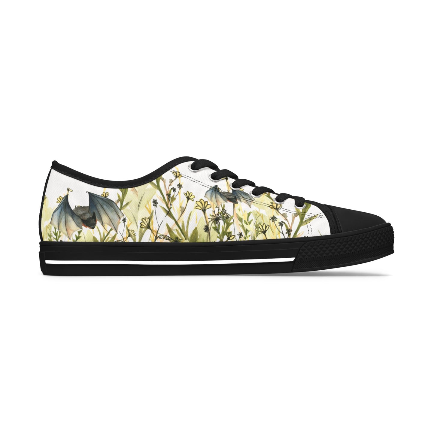 Low Top Sneakers — Floral Meadow with Bats Women's Canvas Sneakers