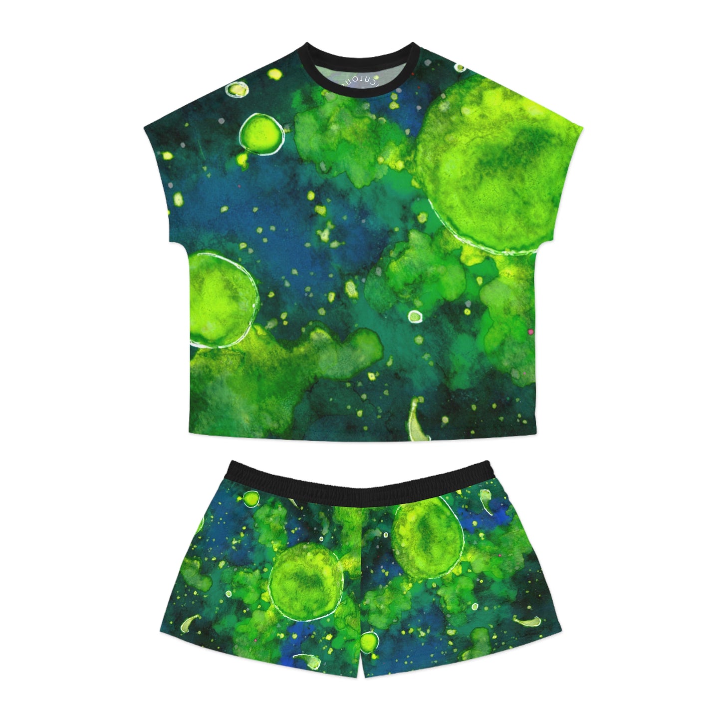 Green Watercolor Galaxy Pajama Set - Women's Short Sleepwear