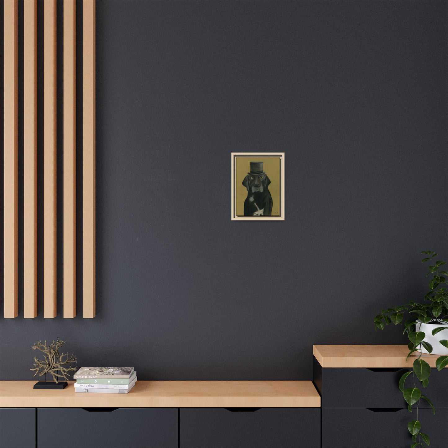 Black Lab Dog in Top Hat Framed Wall Art