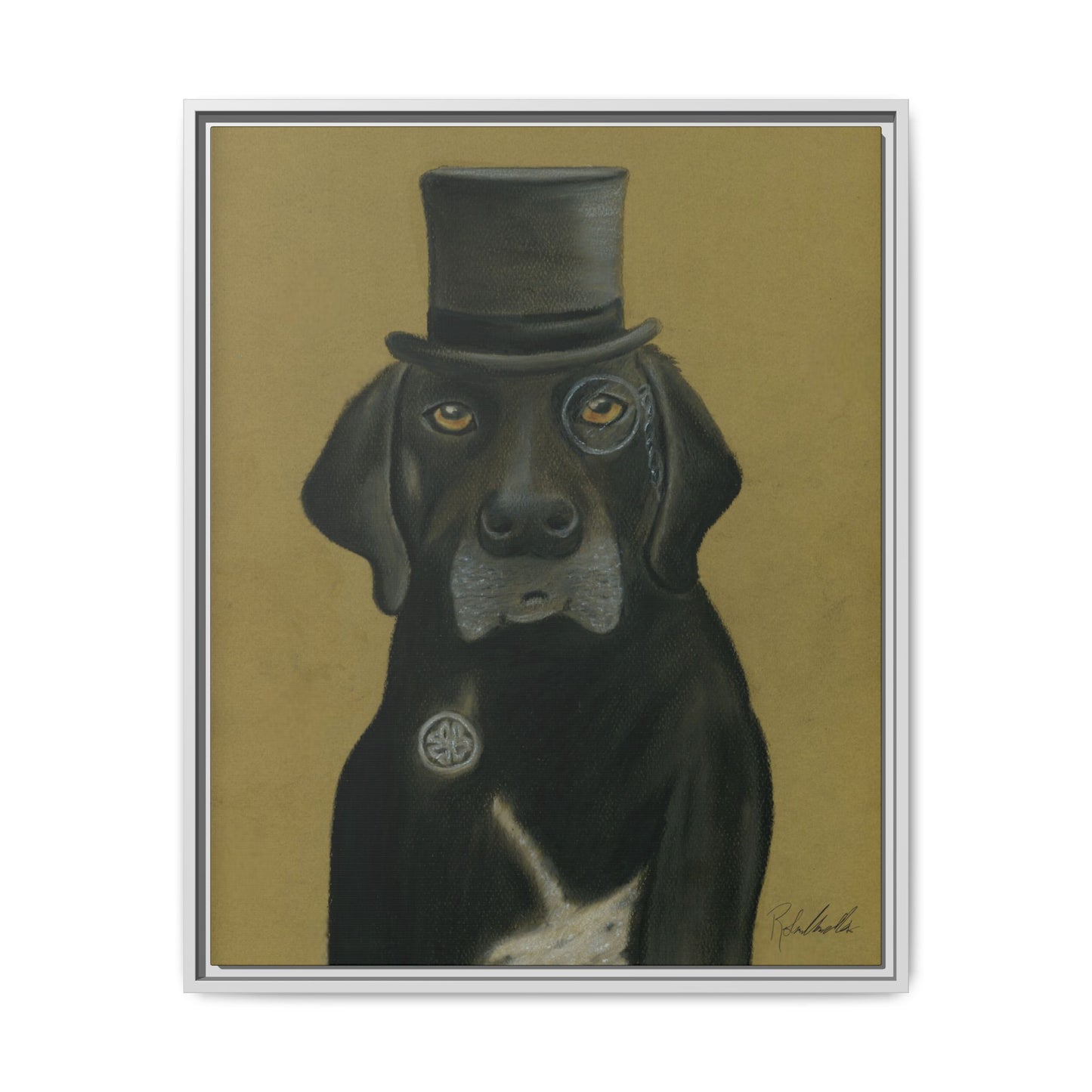 Black Lab Dog in Top Hat Framed Wall Art