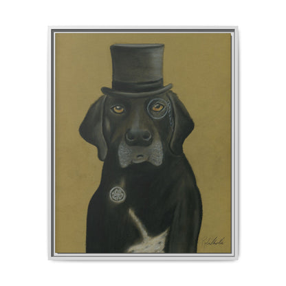 Black Lab Dog in Top Hat Framed Wall Art
