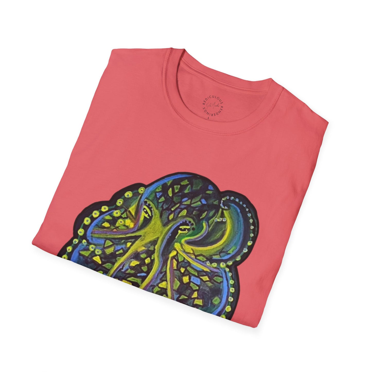 Green Geo octopus Unisex Softstyle Print T-Shirt