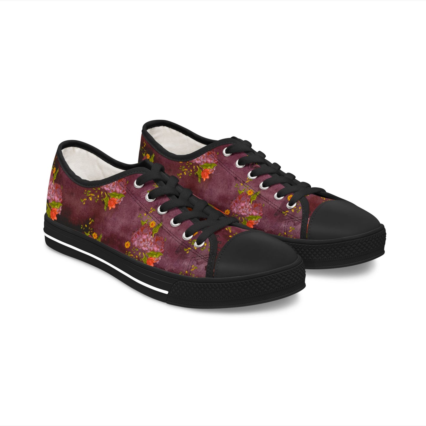 Floral Watercolor Low Top Sneakers — Women's Casual Artistic Canvas Shoes