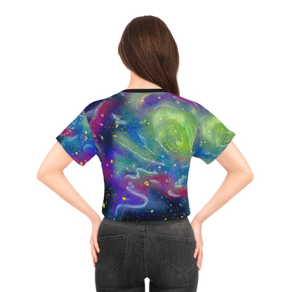 Galaxy Swirl Crop Tee — Colorful Cosmic Nebula Print