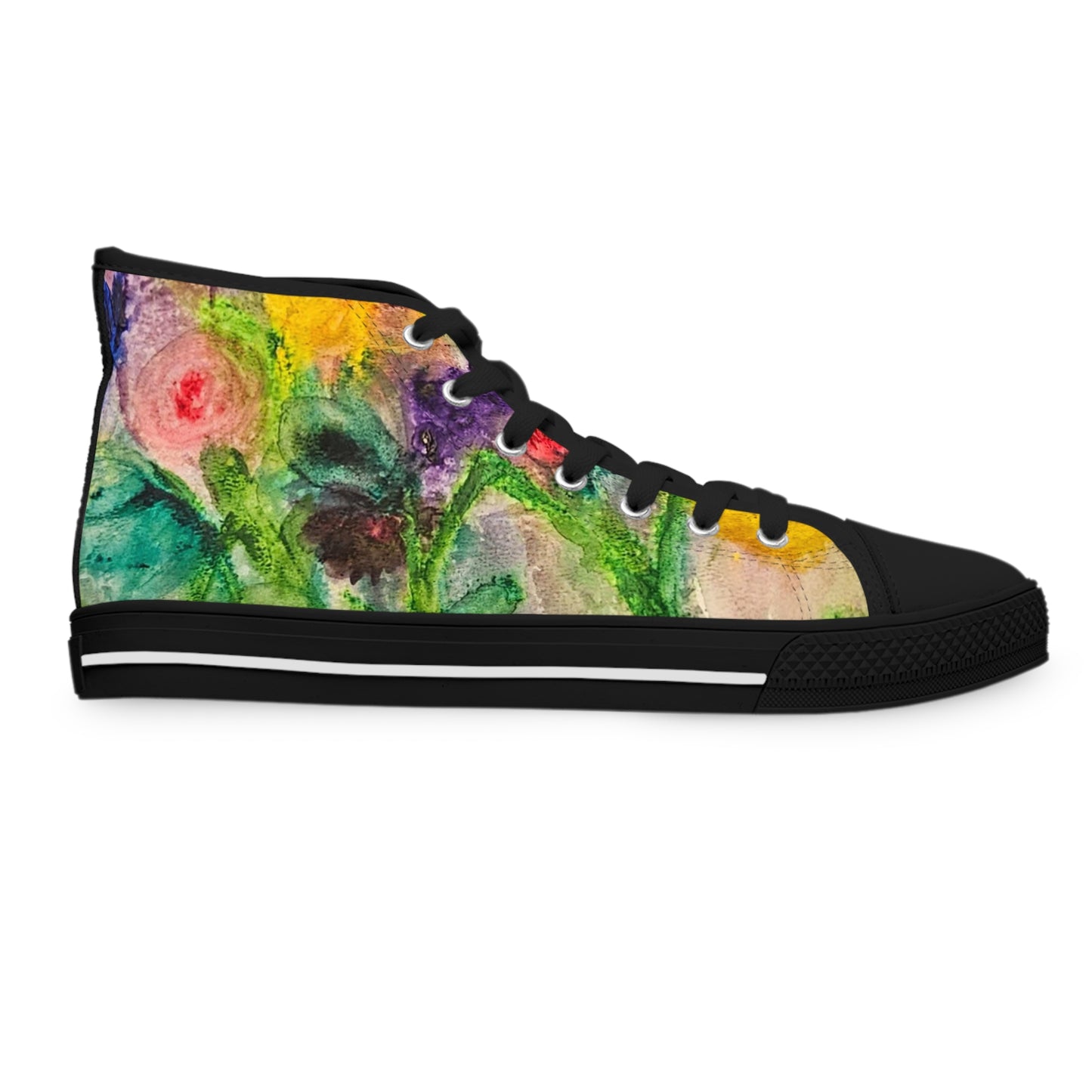 Floral Watercolor High Top Sneakers — Colorful Women's Canvas Shoes