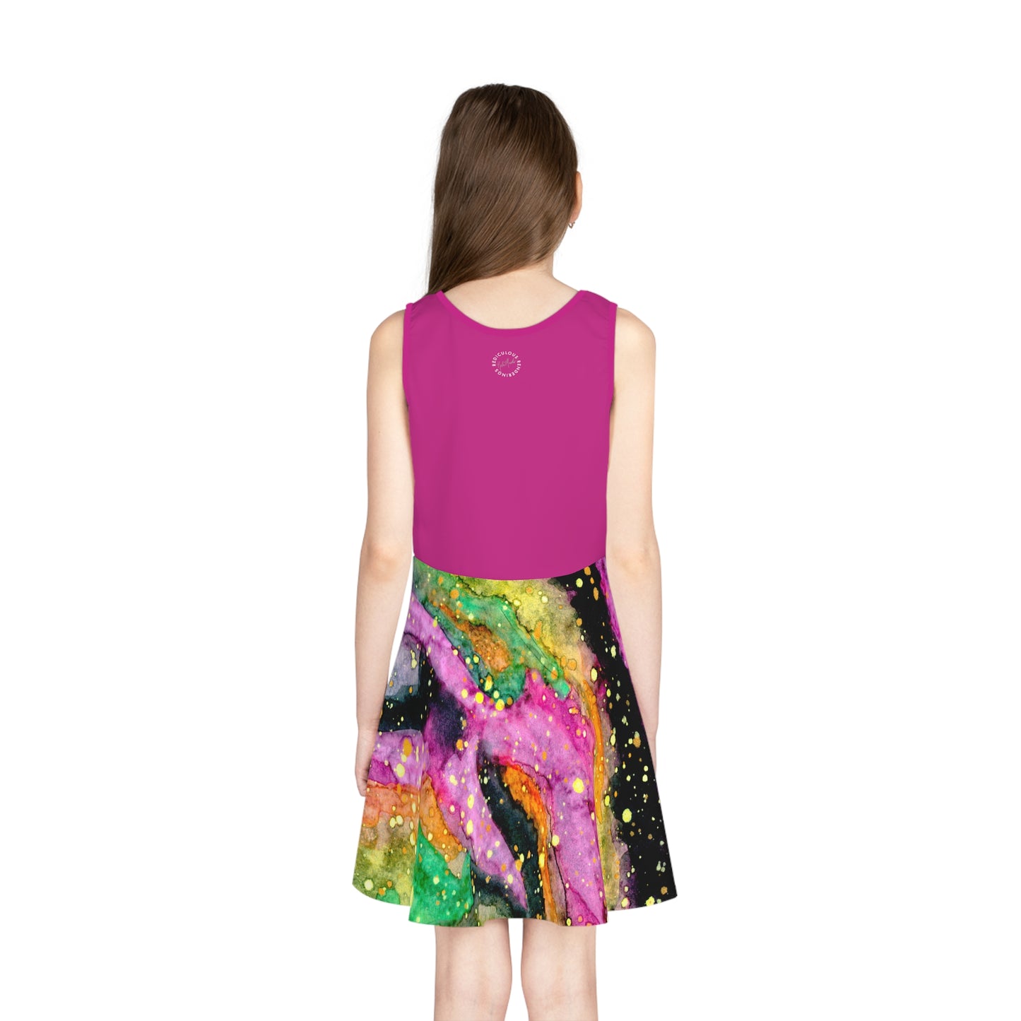 Pink Top Neon Galaxy Girls' Sleeveless Sundress (AOP)