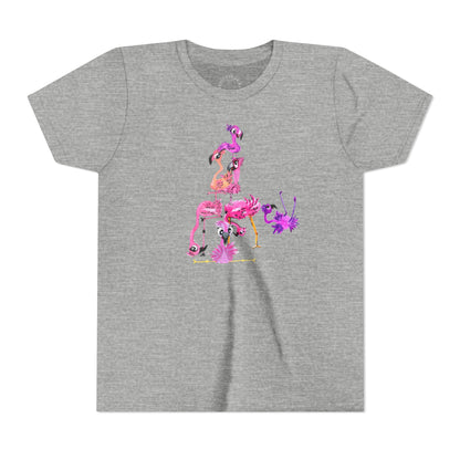 Youth Tee — Watercolor Pink Flamingo Stack Kids T-Shirt