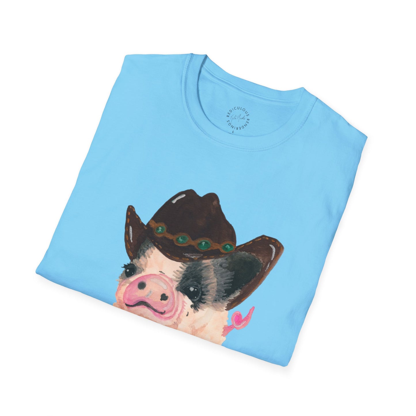 Cowboy Pig Unisex Softstyle Print T-Shirt