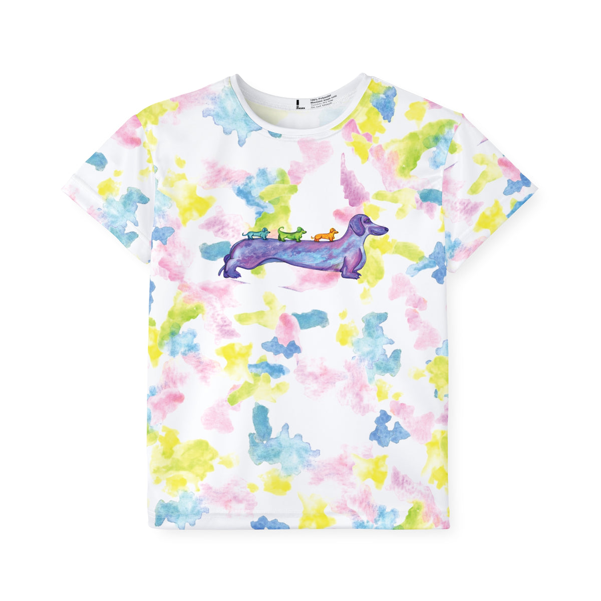 Kids Jersey — Watercolor Tie-Dye Dachshund Crew with 'Good Vibes'