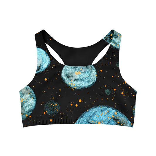 Little Blue Planets Galaxy Seamless Sports Bra (AOP)