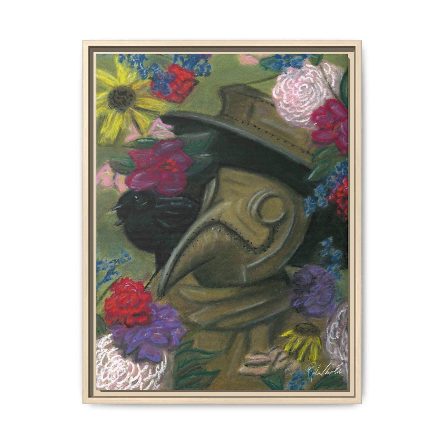 Plague Doctor and Raven Framed Wall Art