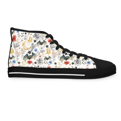 Floral Botanical Bat High Top Sneakers — Women's Vintage Wildflower Animal Print