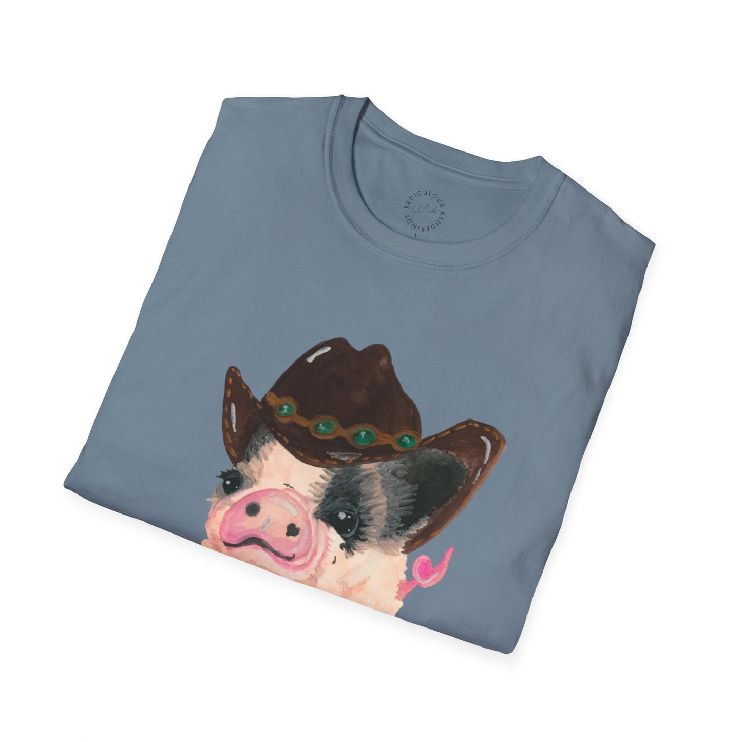 Cowboy Pig Unisex Softstyle Print T-Shirt