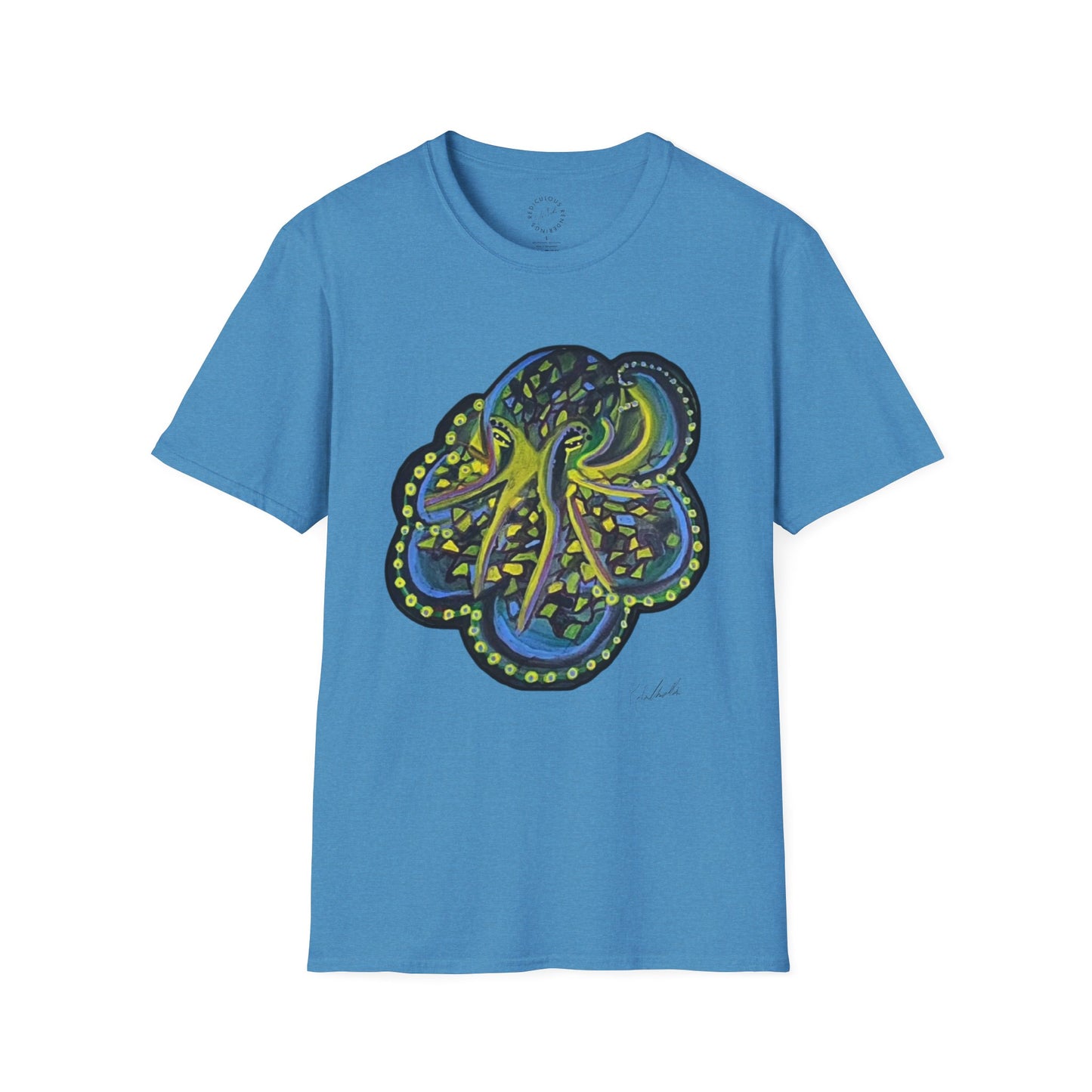 Green Geo octopus Unisex Softstyle Print T-Shirt