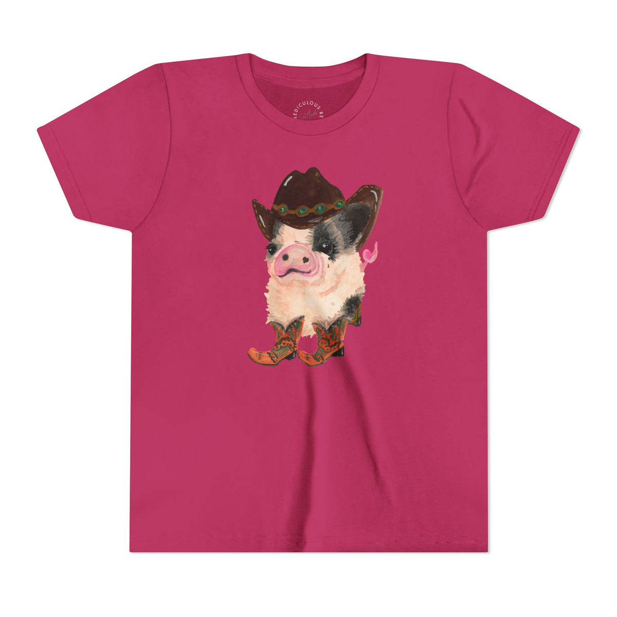 Cowboy Pig Kids Tee — Cute Western Pig in Cowboy Hat & Boots Youth T-Shirt