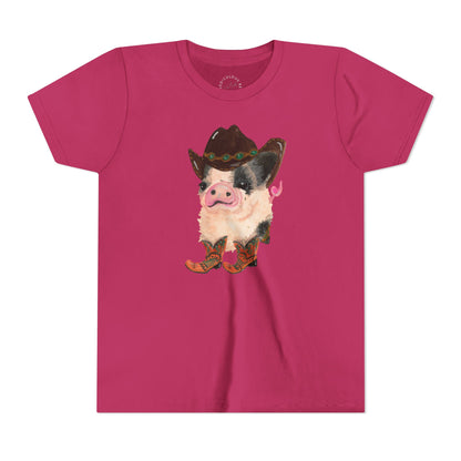 Cowboy Pig Kids Tee — Cute Western Pig in Cowboy Hat & Boots Youth T-Shirt