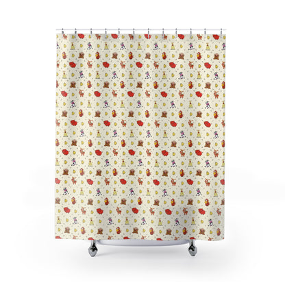 Woodland Cowbell Shower Curtain — Cute Farm Animals & Cow Bells Bathroom Decor