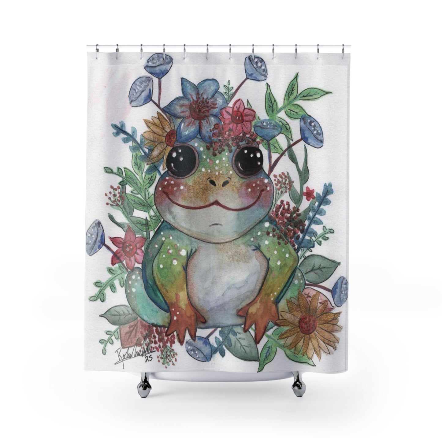 Floral Frog Shower Curtain