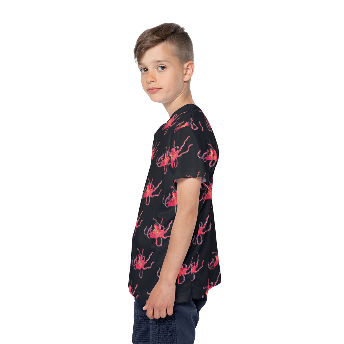 Kids Octopus Sports Jersey — Bright Red Octopus All-Over Print