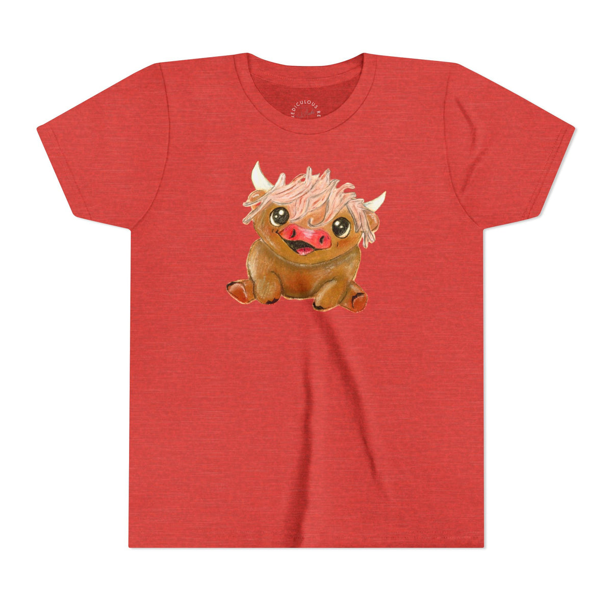 Cute Highland Cow Kids T‑Shirt — Adorable Baby Cow Graphic Youth Tee