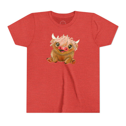 Cute Highland Cow Kids T‑Shirt — Adorable Baby Cow Graphic Youth Tee