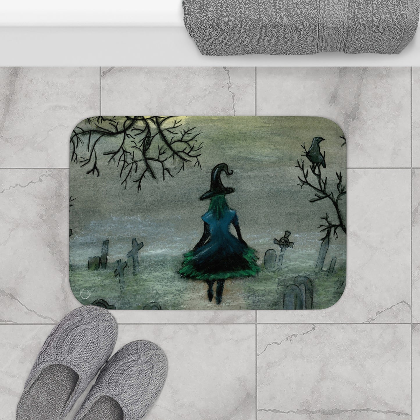 Graveyard Witch Spooky Bath Mat