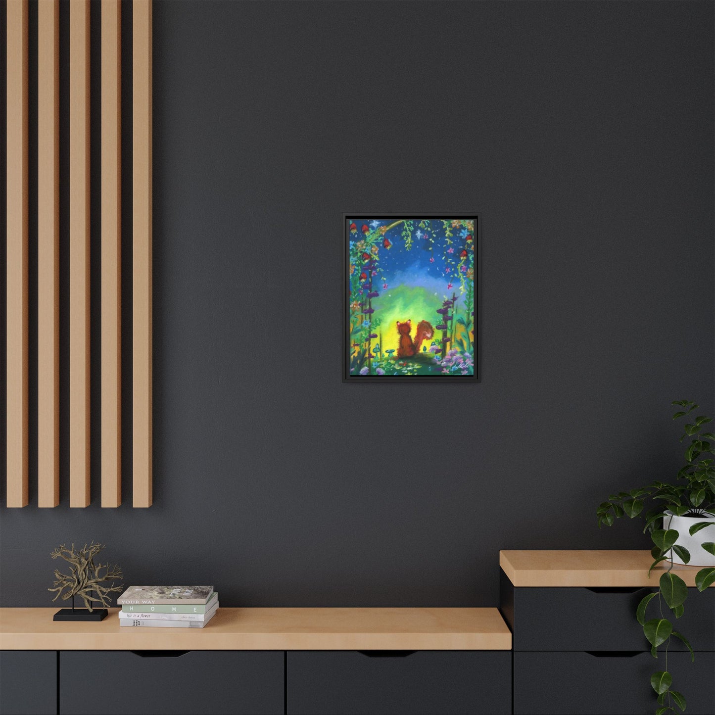 Fox Under Flowers Framed Wall Art